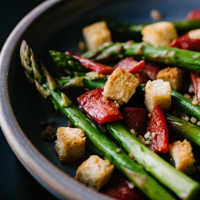 Asparagus with Chorizo and Croutons