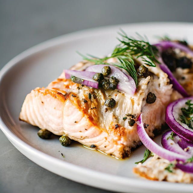 Buttered Salmon with Red Onion, Capers and Dill