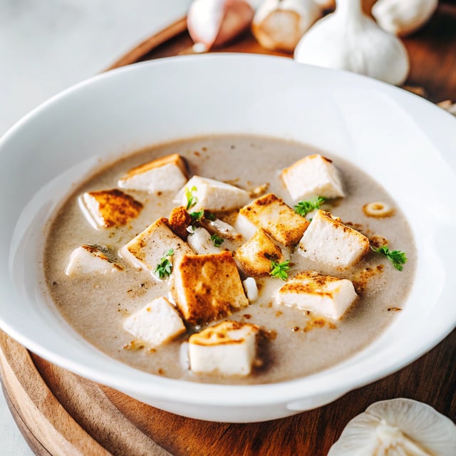 Mushroom Soup with Tofu and Toasted Garlic