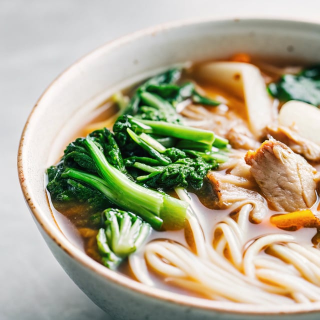 Pork Noodle Soup with Broccoli Rabe and Fennel