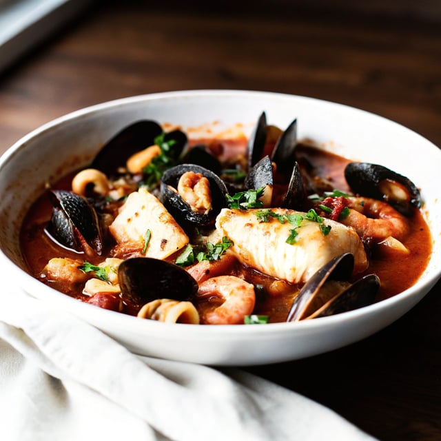Seafood Pasta With Tomato and Crushed Olives