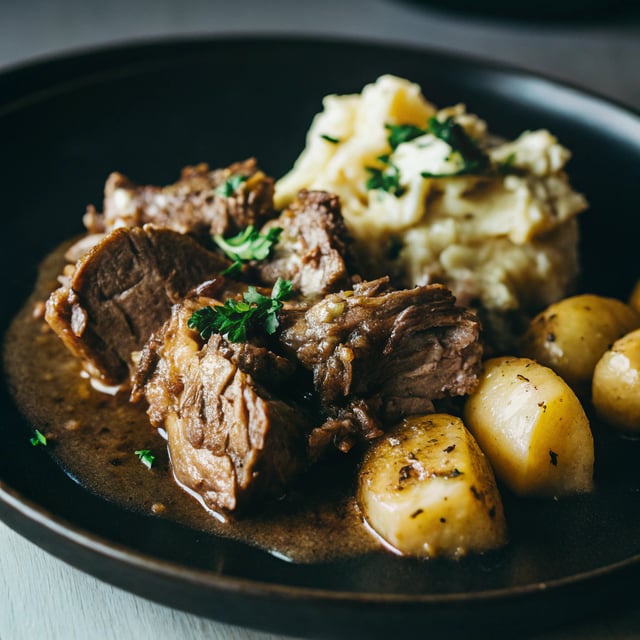 Slow Cooked Lamb with White Wine and Potatoes