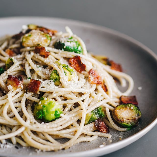 Bacon Parmesan Brussels Sprouts Spaghetti