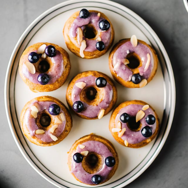 Baked Almond Blueberry Glazed Donuts