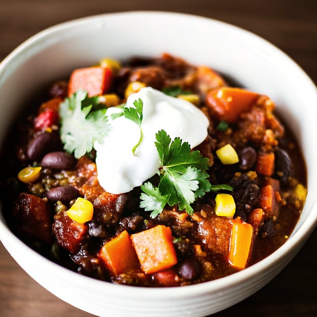 Black Bean, Sweet Potato, and Quinoa Chili with Smoked Chipotle