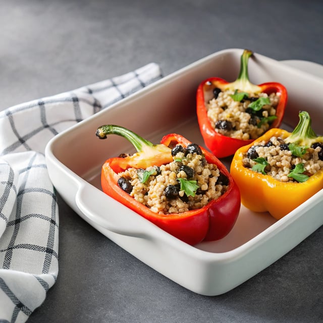 Black Bean, Sweet Potato & Quinoa Stuffed Bell Peppers