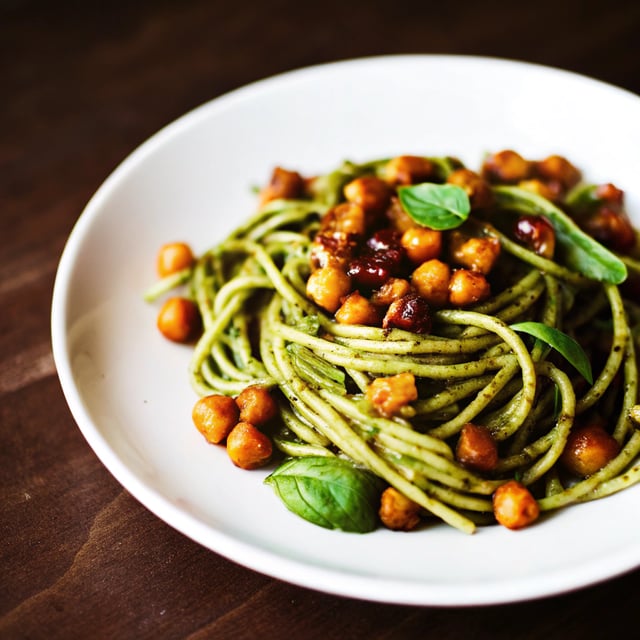 Brown Butter Pistachio Pesto Pasta with Chickpeas