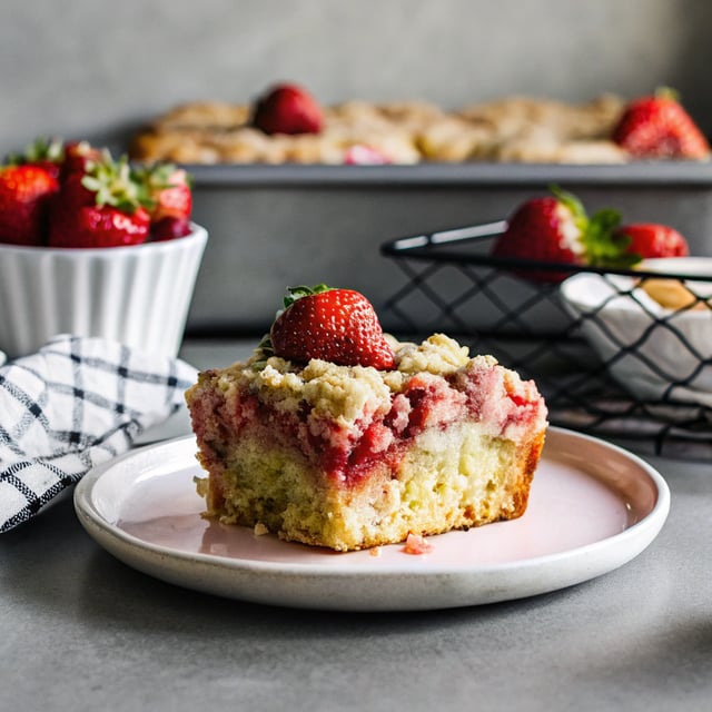 Brown Butter Strawberry Coffee Cake with Lovely Strawberry Icing