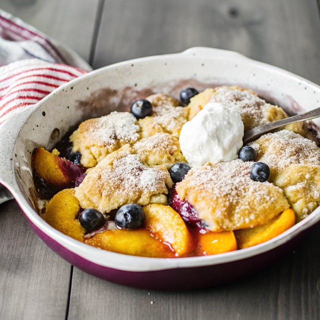 Brown Sugar Peach Blueberry Cobbler