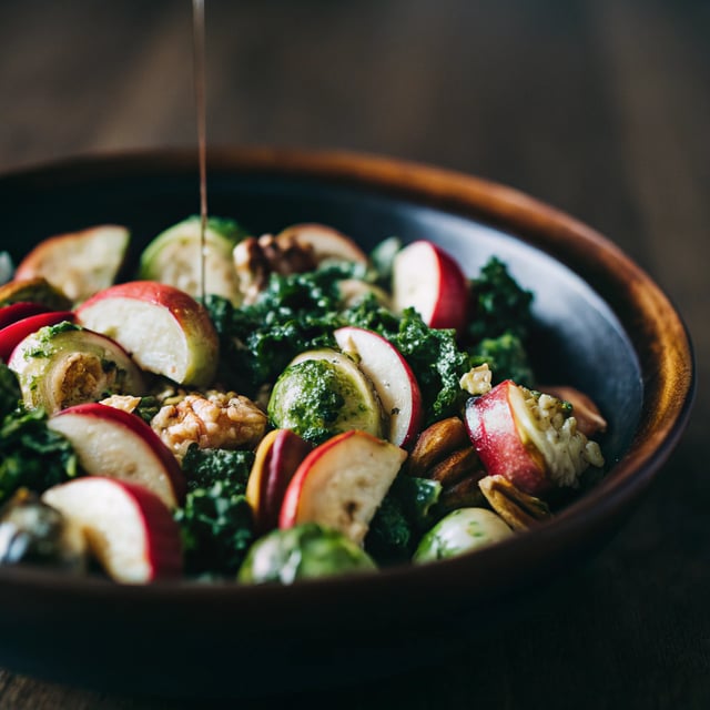 Brussels Sprouts Kale Honeycrisp Apple Salad with Maple Cider Dressing