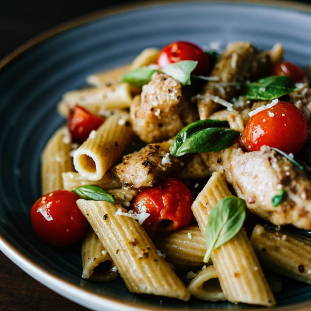 Burst Cherry Tomato Basil Chicken Rigatoni