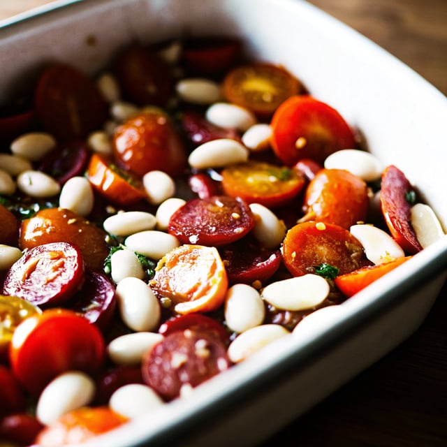 Burst Cherry Tomato & Pepperoni White Bean Bake