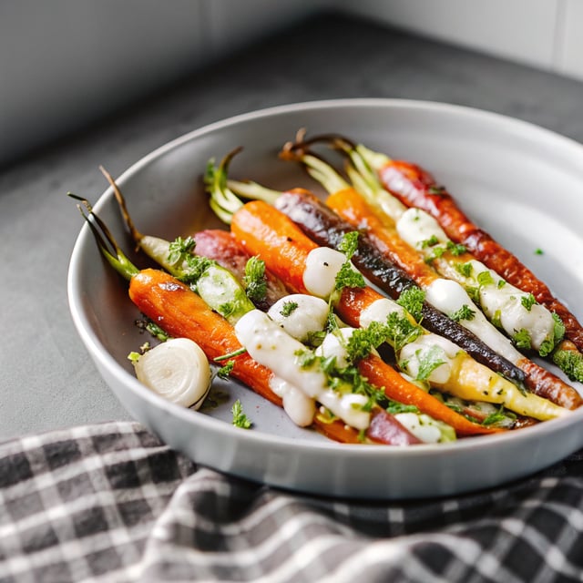 Caramelized Garlic Carrots with Spicy Cilantro Yogurt Sauce