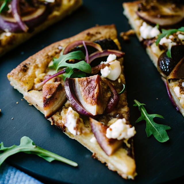 Caramelized Onion, Fig & Goat Cheese Pizza with Arugula