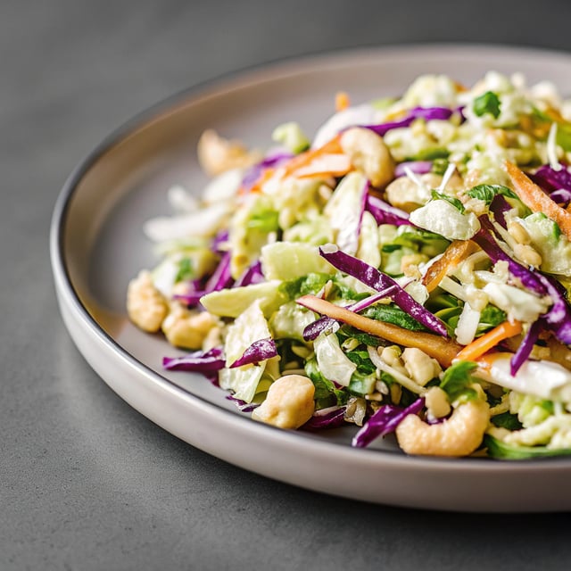 Cashew Crunch Shredded Brussels Sprouts Salad with Sesame Ginger Dressing