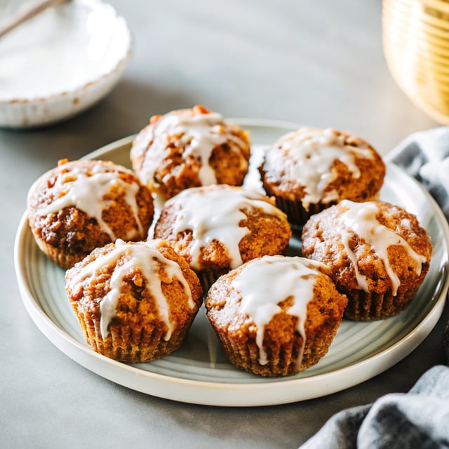 Chai-Spiced Pumpkin Oatmeal Muffins with Vanilla Bean Cream Cheese Glaze {healthy}