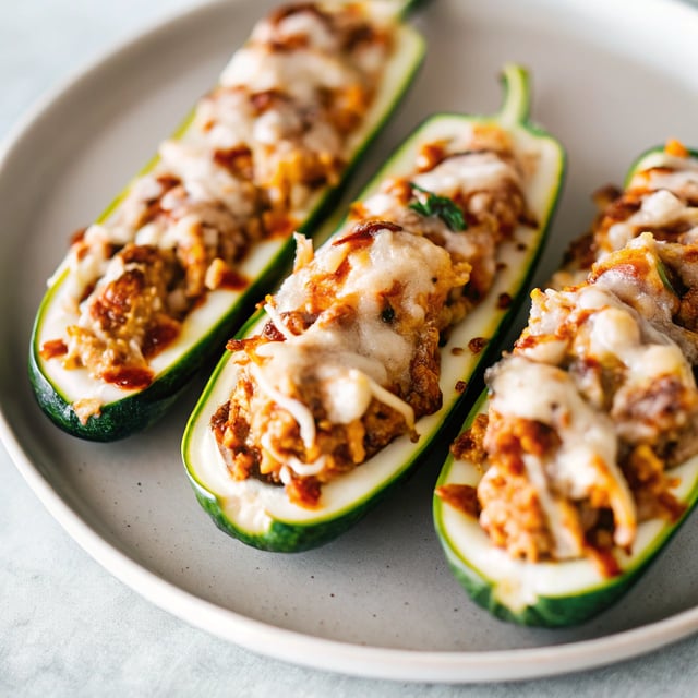 Cheesy BBQ Chicken Stuffed Zucchini Boats