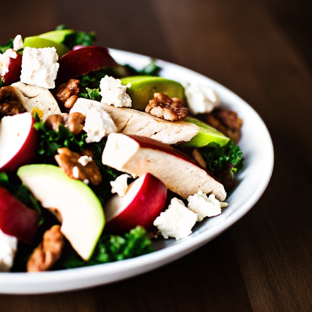 Chicken Kale Waldorf Salad with Avocado & Goat Cheese