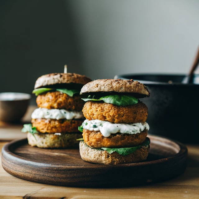 Chickpea Sweet Potato Quinoa Burgers with Spiced Yogurt Sauce + {a giveaway}