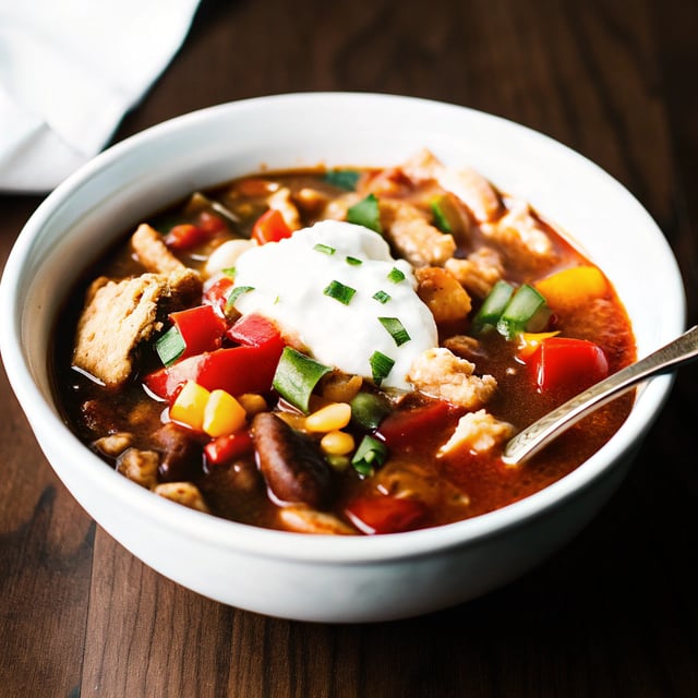 Chili Chicken Soup with Bell Pepper + Hominy
