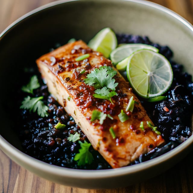 Chili Maple Lime Salmon Bowls with Forbidden Rice