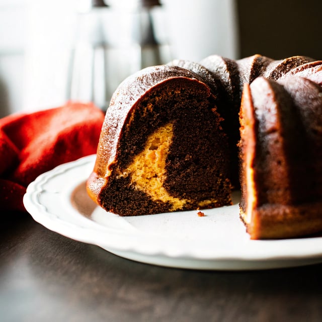 Chocolate-Coconut and Pumpkin Marble Bundt Cake