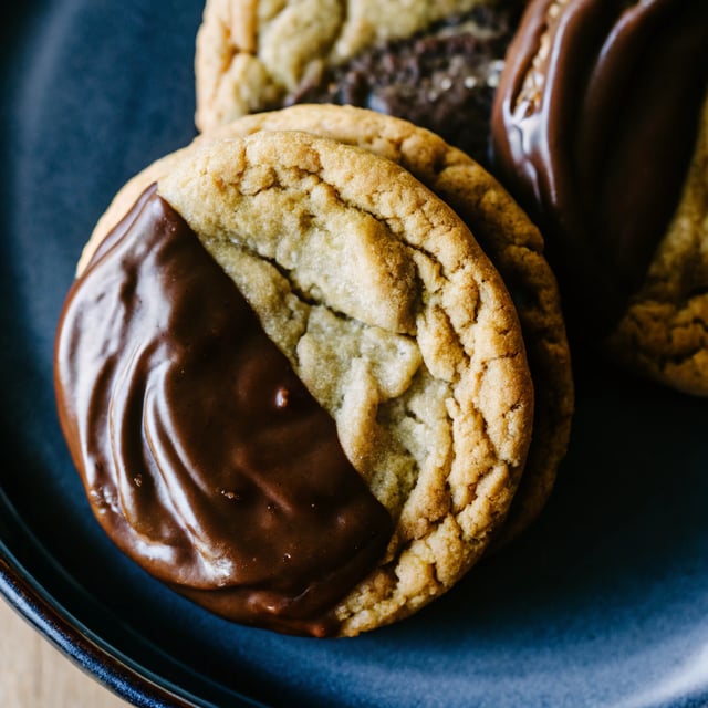 Chocolate Dipped Brown Butter Tahini Cookies