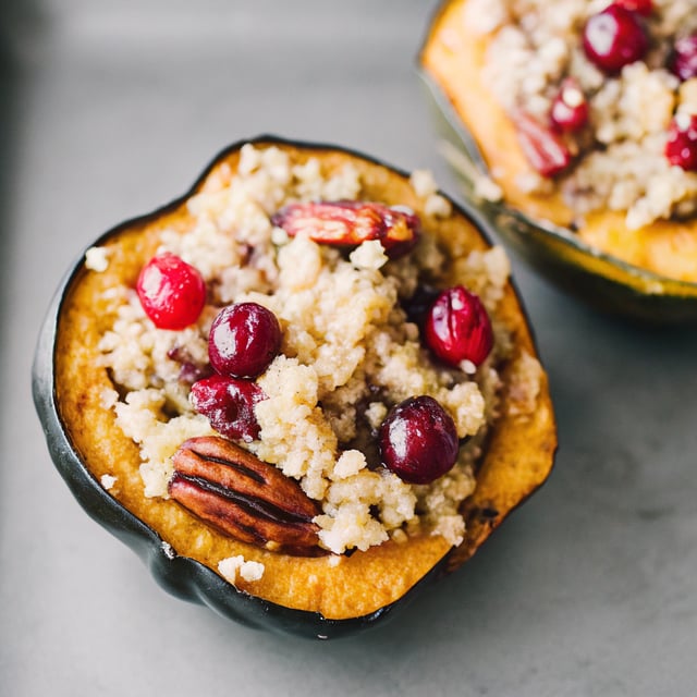 Cranberry Pecan Quinoa Stuffed Acorn Squash