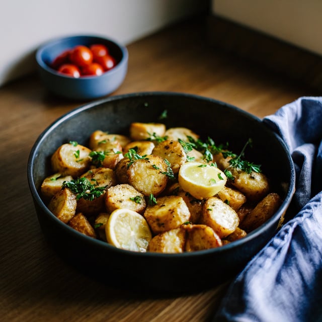Crispy Parmesan Roasted Potatoes with Garlic, Lemon & Herbs