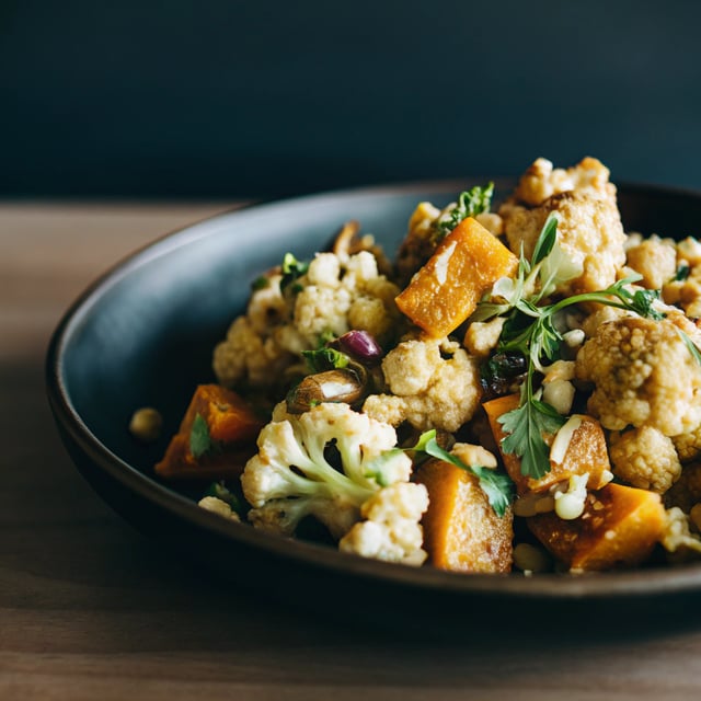 Curry Roasted Cauliflower Sweet Potato Salad (vegan & gluten free)