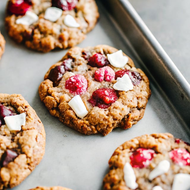 Dark Chocolate Raspberry Coconut Oatmeal Cookies
