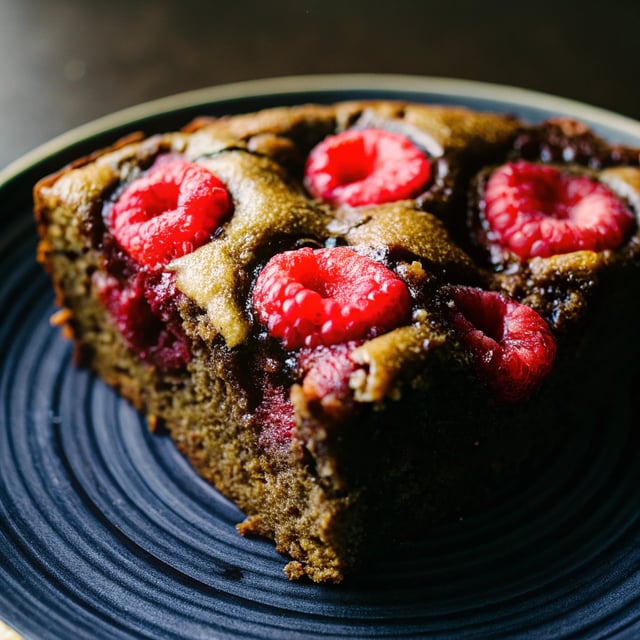 Dark chocolate raspberry upside-down cake