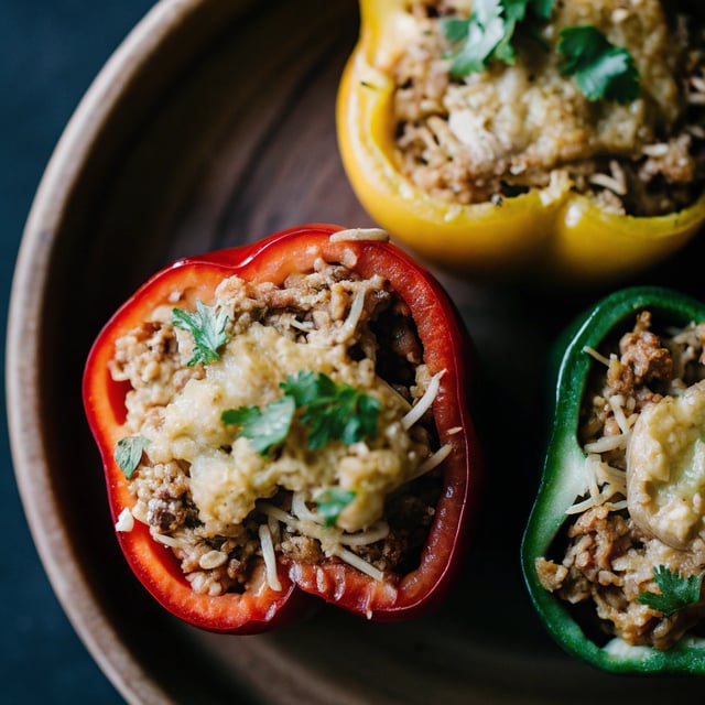 Enchilada Chicken & Quinoa Stuffed Bell Peppers