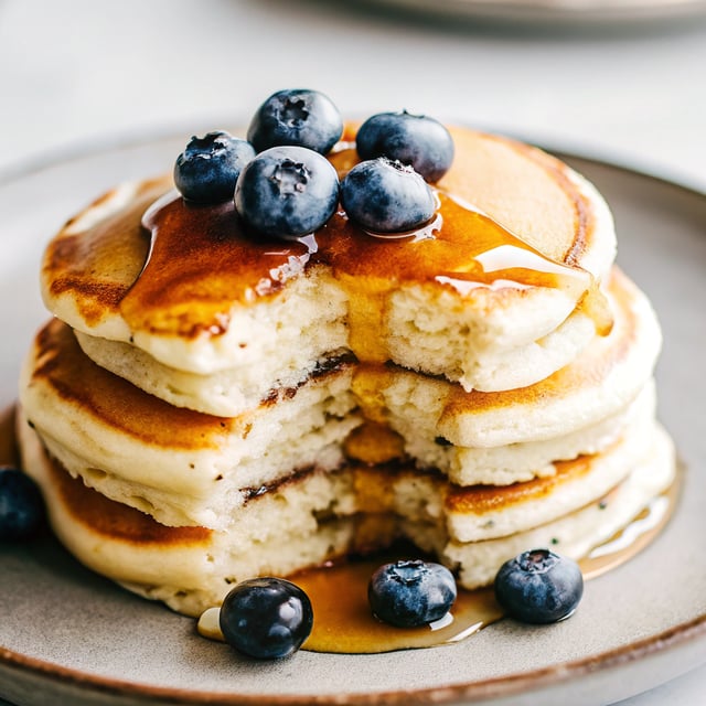 Fluffy Coconut Flour Pancakes with Wild Blueberry Maple Syrup