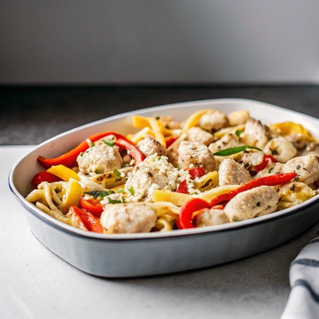 Garlic Parmesan Pasta with Chicken & Roasted Bell Peppers