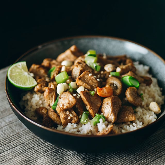 Ginger Cashew Chicken Stir Fry with Coconut Cauliflower Rice