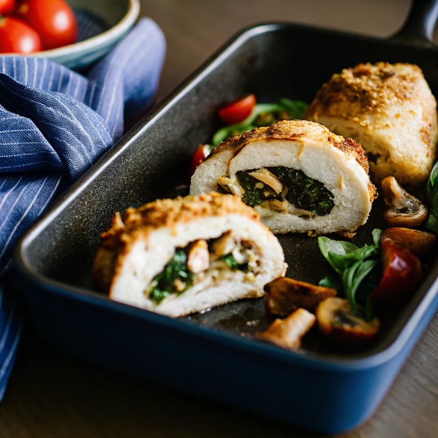 Goat Cheese & Spinach Stuffed Chicken Breast with Caramelized Onions + Mushrooms
