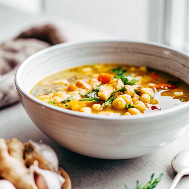 Golden Turmeric Chickpea Chicken Soup