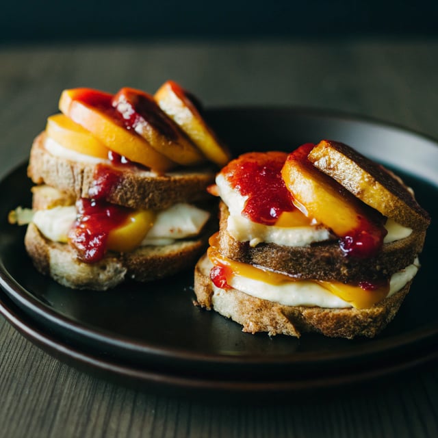 Grilled Goat Cheese Sandwiches with Peaches + Raspberry Jam
