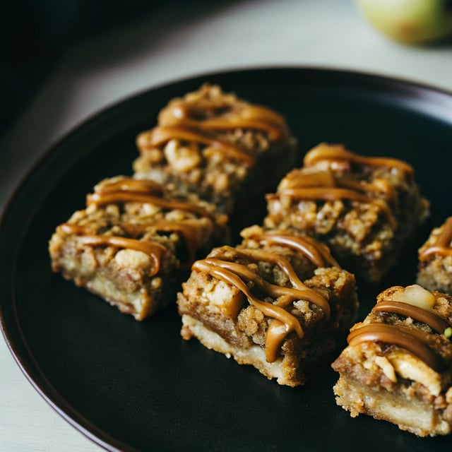 Healthy Apple Pie Bars with Salted Peanut Butter Caramel
