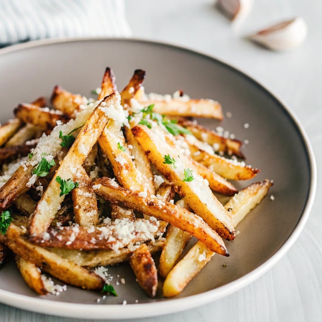 Healthy Baked French Fries with Garlic, Parmesan & Truffle Oil