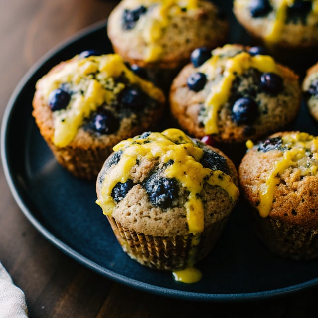 Healthy Lemon Poppy Seed Muffins with Lemon Blueberry Glaze