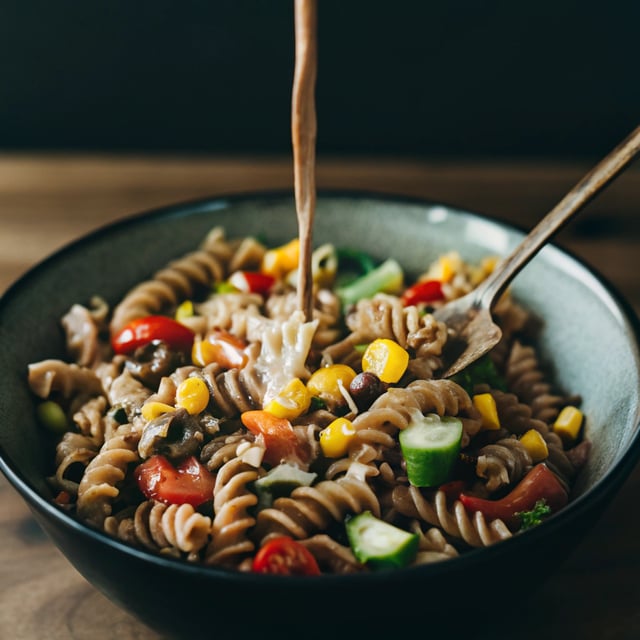 Healthy Southwest Pasta Salad with Chipotle-Lime Greek Yogurt Dressing