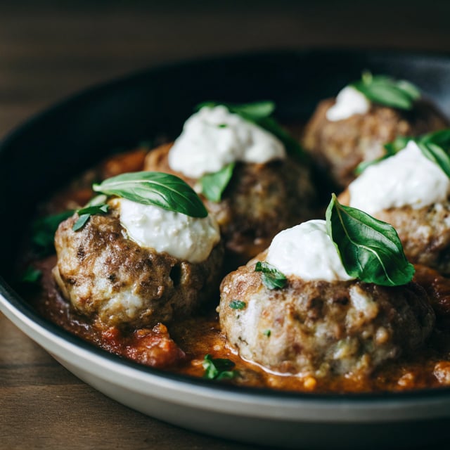 Healthy Turkey Meatballs in Tomato Basil Sauce with Burrata