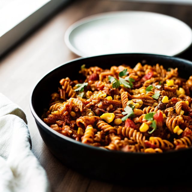 Kickin’ Vegan Taco Pasta with Sweet Corn