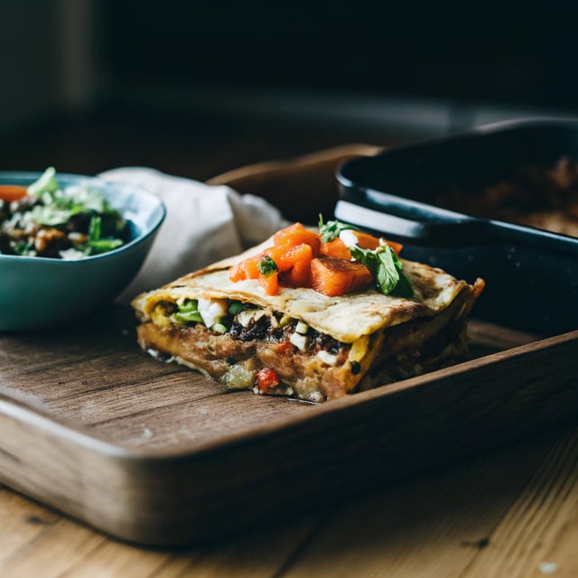 Layered Roasted Veggie, Sweet Potato & Black Bean Tortilla Pie (+ homemade enchilada sauce!)