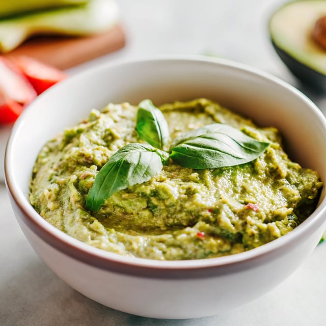 Lightened-Up Creamy Avocado Basil Pesto (no oil added)