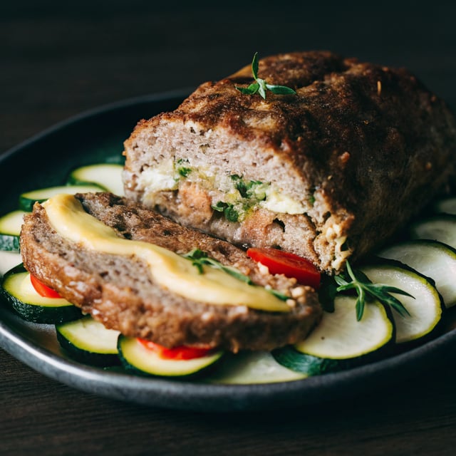 Low Carb Pepper Jack Stuffed Turkey Zucchini Meat Loaf