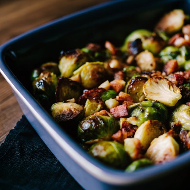 Maple-Roasted Brussels Sprouts with Bacon + Toasted Hazelnuts