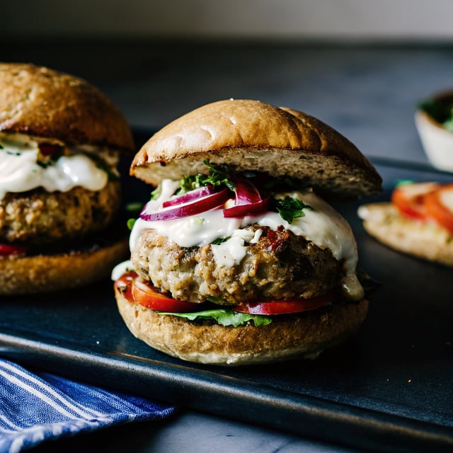 Moroccan-Spiced Turkey Burgers with Creamy Feta Sauce